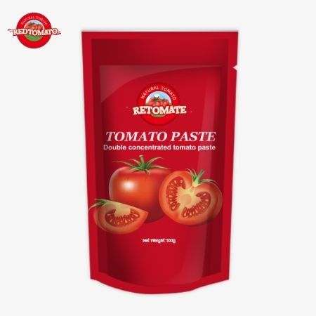OEM 100g Stand-Up Sachet มีพาสต์ทอมาต้าเข้มข้นสองครั้ง ด้วยความบริสุทธิ์ตั้งแต่ 30% ถึง 100%