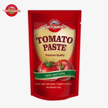 OEM 100g Stand-Up Sachet มีพาสต์ทอมาต้าเข้มข้นสองครั้ง ด้วยความบริสุทธิ์ตั้งแต่ 30% ถึง 100%