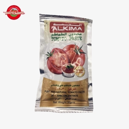 ALKIMA ซองแบน 30 กรัม น้ำพริกมะเขือเทศเข้มข้น To Brix 28–30% มีจำหน่ายภายใต้แบรนด์ Retomate หรือปรับแต่งได้ด้วย OEM ของคุณเอง