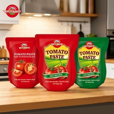 This Stand-up Pouch Holds 56g Double Concentrated Tomato Paste, With A Purity Range Of 28% To 100%
