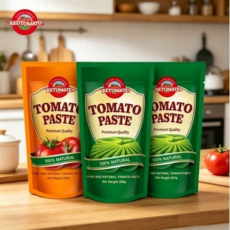 วางมะเขือเทศซองยืนขึ้น 200 กรัมที่มีความเข้มข้นสามเท่าตรงตามมาตรฐาน ISO, HACCP และ BRC