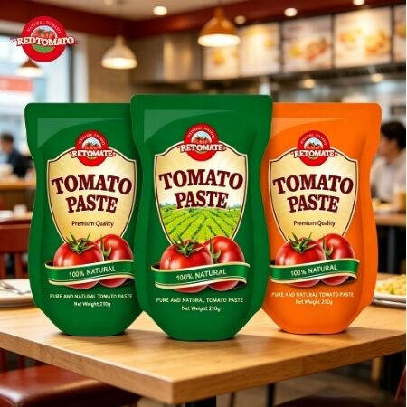 210 กรัม พาสต้าทอมาต้าซัชต์แบบยืนพร้อมความเข้มข้นสามเท่าและ ISO HACCP BRC FDA Certification