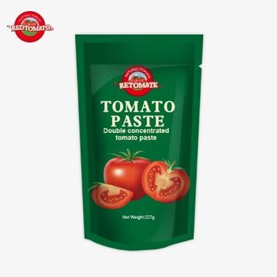 ISO Pouch Tomato Paste 227g พาสต้าทอมาต้าเข้มข้นสองเท่าที่มีความบริสุทธิ์ตั้งแต่ 30% ถึง 100%