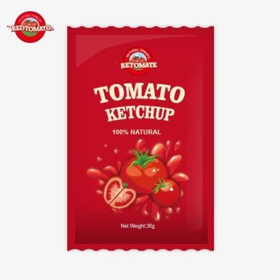 36 กรัม OEM Tomato Ketchup Sachet ด้วยรสชาติธรรมชาติบริสุทธิ์ ตอบสนองมาตรฐาน ISO HACCP BRC และ FDA